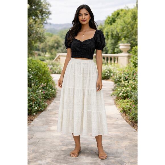 Jennifer And Grace Tops - NWT Black Eyelet Puff Sleeve Crop Top Cottagecore Milkmaid Peasant Boho Top Sz L